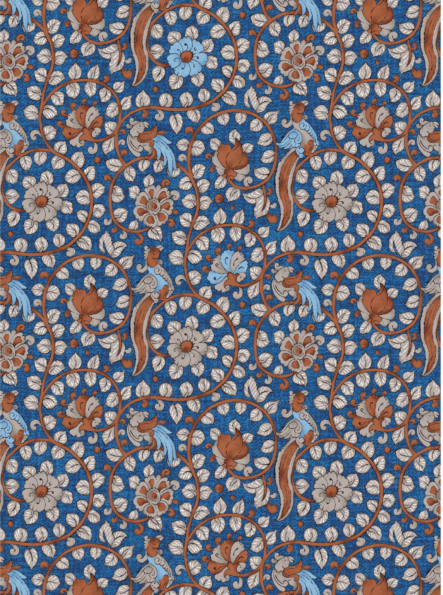 Birds of a Feather Silk Scarf (Blue)